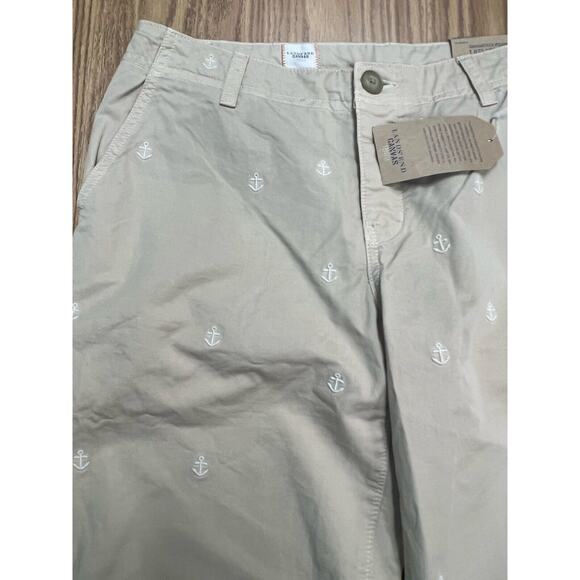 Lands’ End Size 2 Women’s Canvas Anchor Embroidery Slim Slouch Tan Nautical NWT - Picture 1 of 10